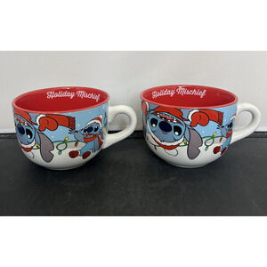 (2) Disney Lilo & Stitch Christmas "Holiday Mischief" Soup Mug/Bowl 29 oz. Chrty